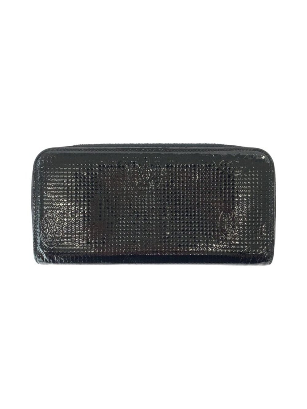 Cartier Happy Birthday Black Silver Patent Leather Wallet Zip Around